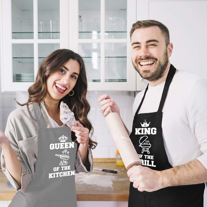 Saukore Funny Aprons for Couple, His and Hers Aprons Set, Kitchen Aprons with 2 Pockets for Cooking Grilling Baking, Anniversary Wedding Bridal Shower Birthday Valentines Day Gifts for Couples - Image 3
